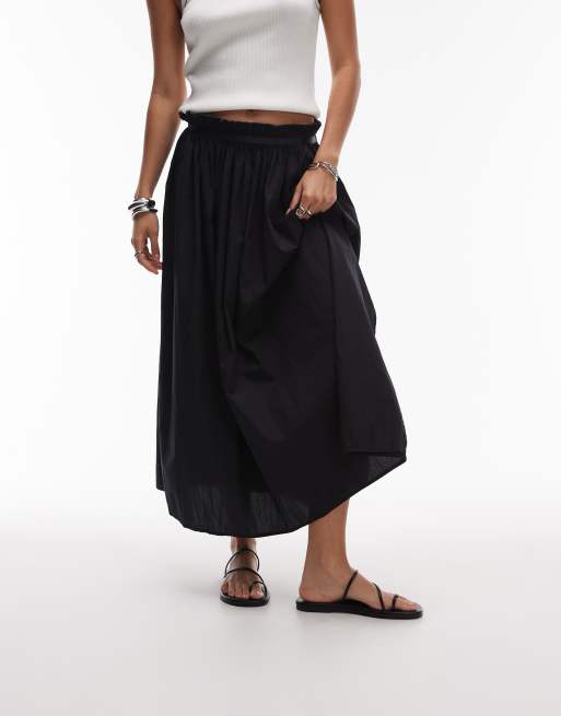 Topshop crinkle cotton laundered full skirt in black