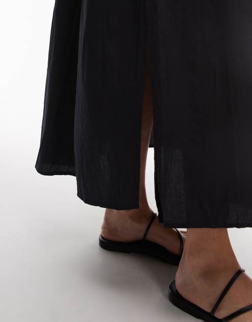  Topshop crinkle cotton laundered full skirt in black