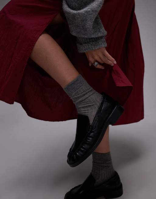 Topshop crinkle cotton laundered full skirt in burgundy, 4 of 5