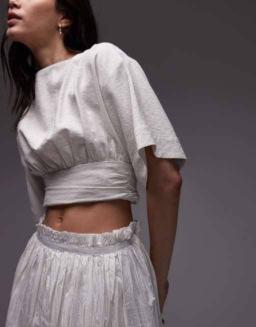 Topshop crinkle cotton laundered full skirt in ivory