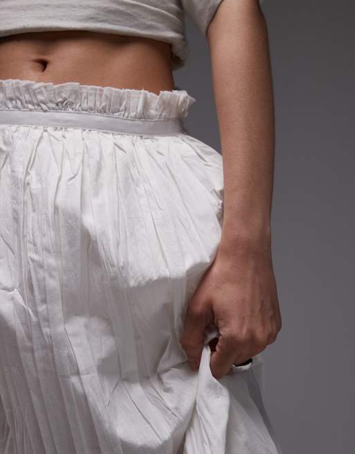 Topshop crinkle cotton laundered full skirt in ivory