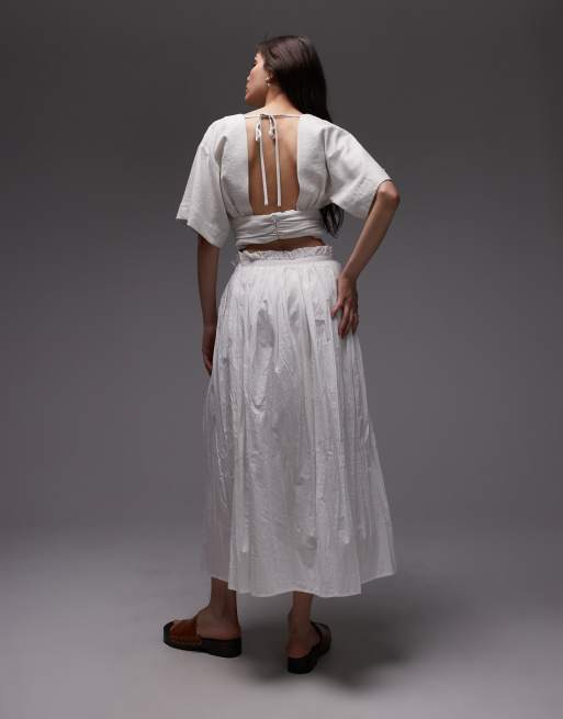 Topshop crinkle cotton laundered full skirt in ivory