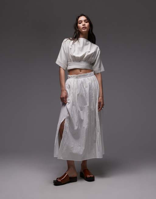 Topshop crinkle cotton laundered full skirt in ivory, 5 of 5
