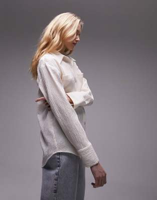 crinkle double pocket shirt in ivory-White