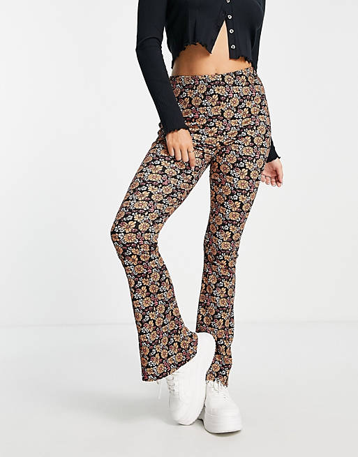Topshop crinkle flared trouser in retro floral