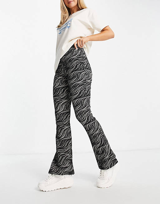 Topshop crinkle flared trouser in zebra