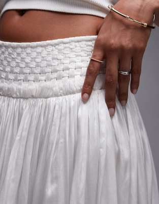 Topshop crinkle full skirt with sheen in ivory