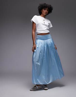 crinkle full skirt with sheen in pale blue