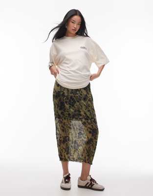 Topshop Topshop crinkle jersey midaxi skirt in green smudge print