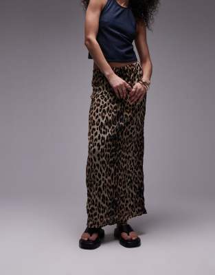 Topshop Topshop crinkle jersey midaxi skirt in leopard print-Multi