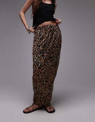 crinkle jersey midaxi skirt in leopard print-Brown