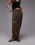 [Topshop] Topshop crinkle jersey midaxi skirt in leopard print-Brown S BROWN