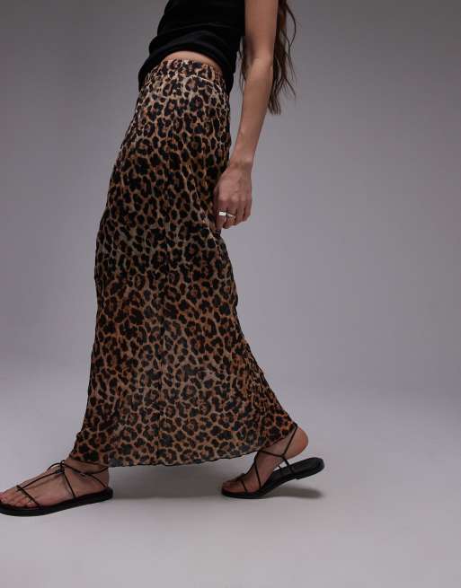 Topshop crinkle jersey midaxi skirt in leopard print