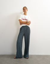 Topshop crinkle jersey wide leg trouser in slate