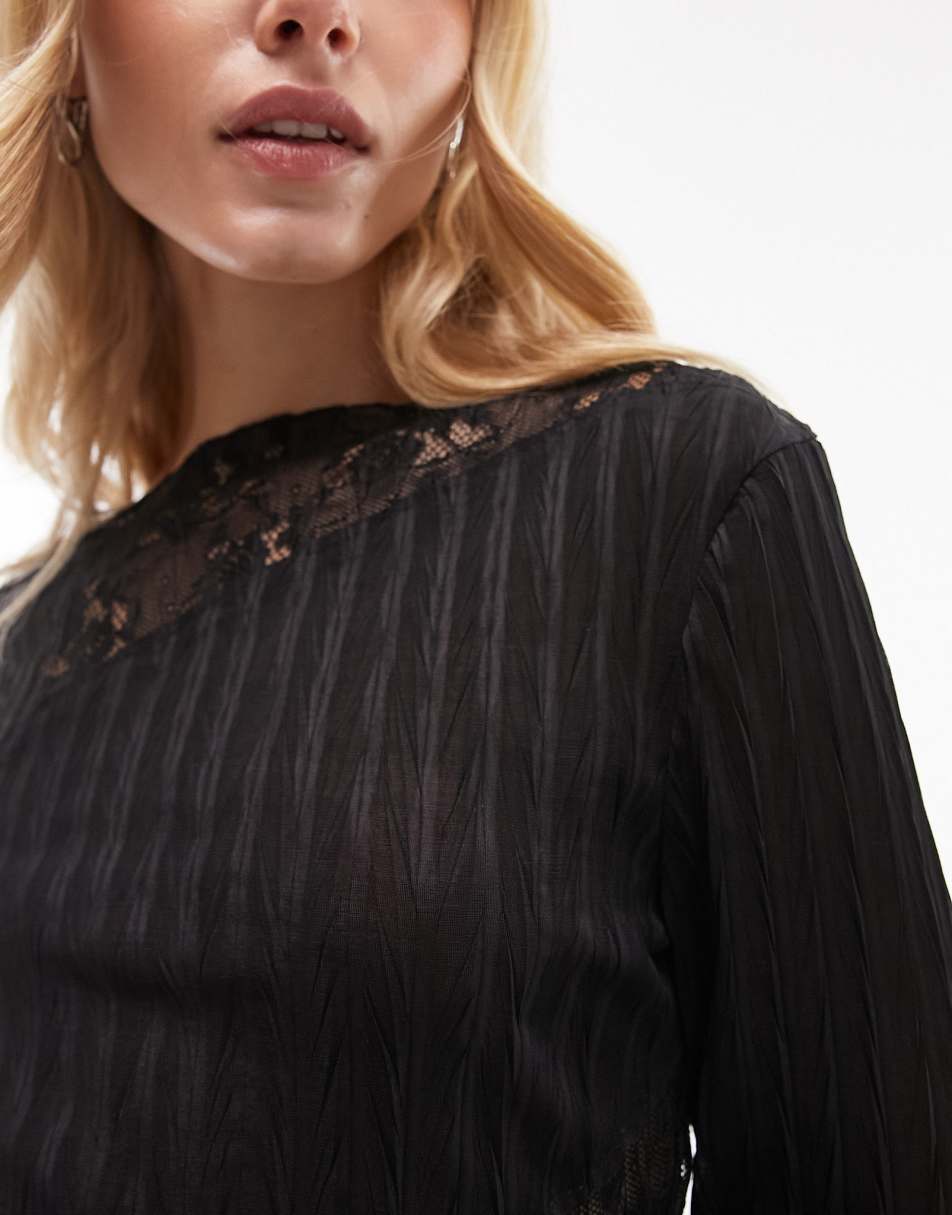 Topshop lace long sleeve top in black