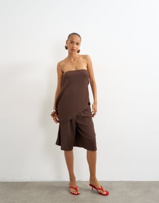 Topshop Crinkle Longline Board Shorts In Brown