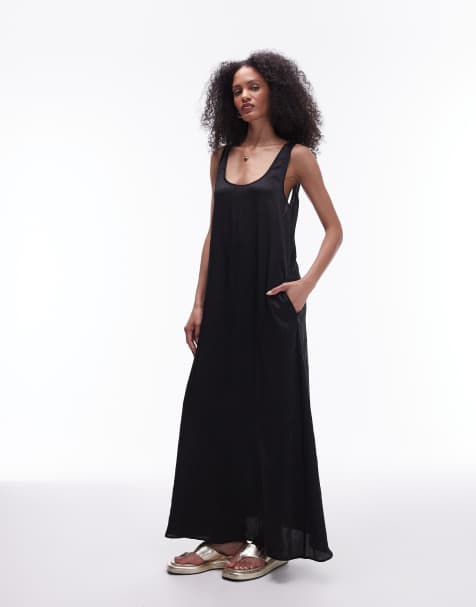 Topshop crinkle low scoop maxi dress in black - view 1