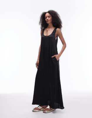 topshop crinkle low scoop maxi dress in black