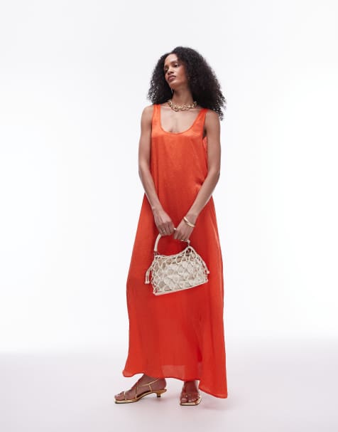 Topshop crinkle low scoop maxi dress in red - view 1