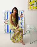 [Topshop] Topshop crinkle mesh Bradley.B lemon print maxi dress in multi M MULTI