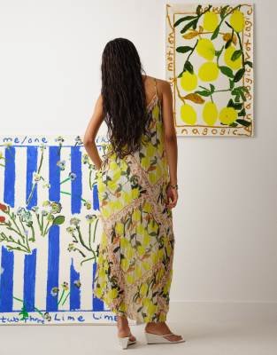 Topshop Crinkle Mesh Bradley.b Lemon Print Maxi Dress