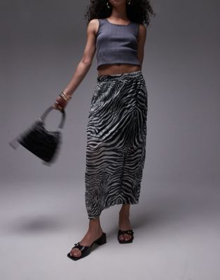 crinkle midi skirt in abstract print in mono-Multi