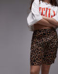 [Topshop] Topshop crinkle mini skirt in leopard print-Brown XS BROWN