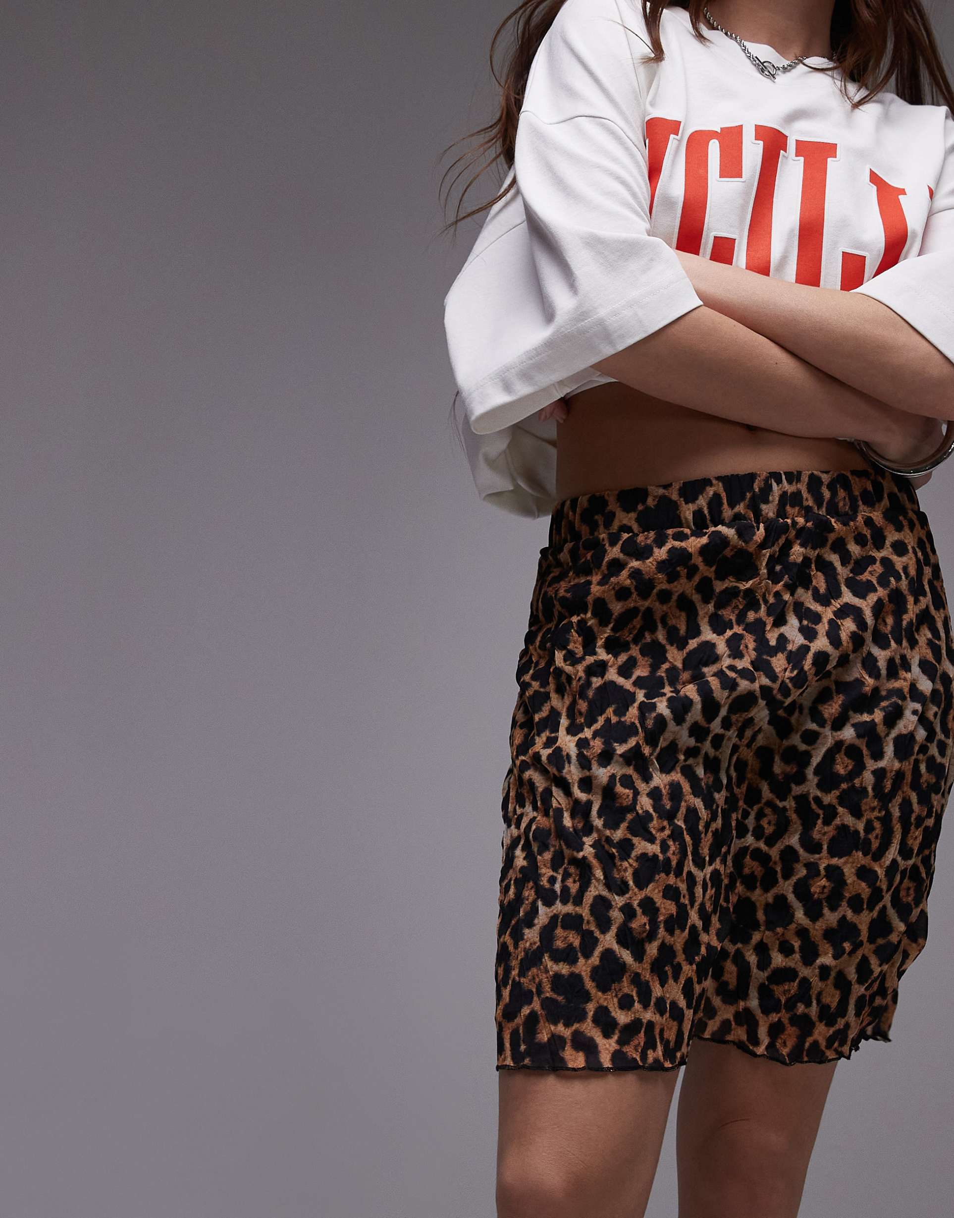 topshop crinkle mini skirt in leopard print