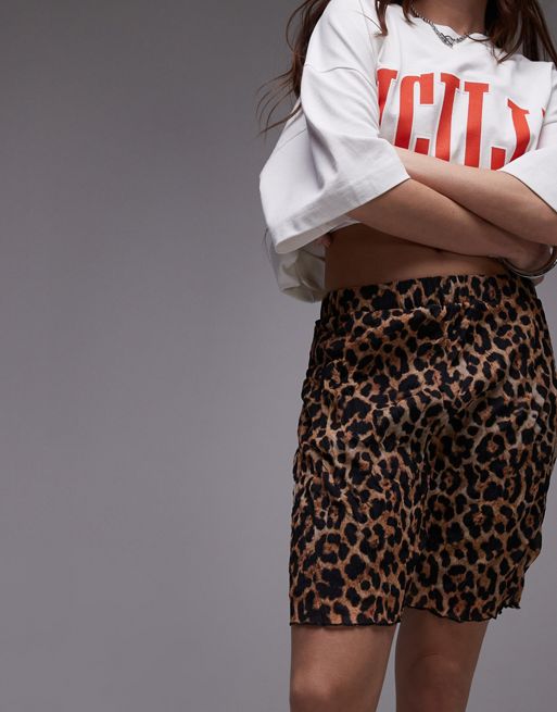 Topshop crinkle mini skirt in leopard print