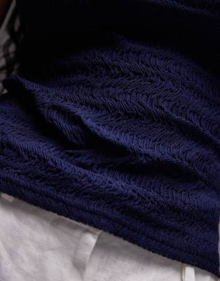 Topshop Crinkle One-shoulder Top In Navy