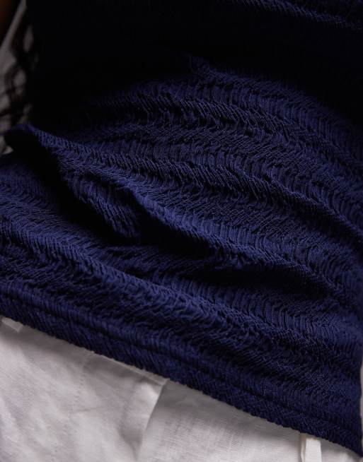 Topshop crinkle one-shoulder top in navy, 2 of 4