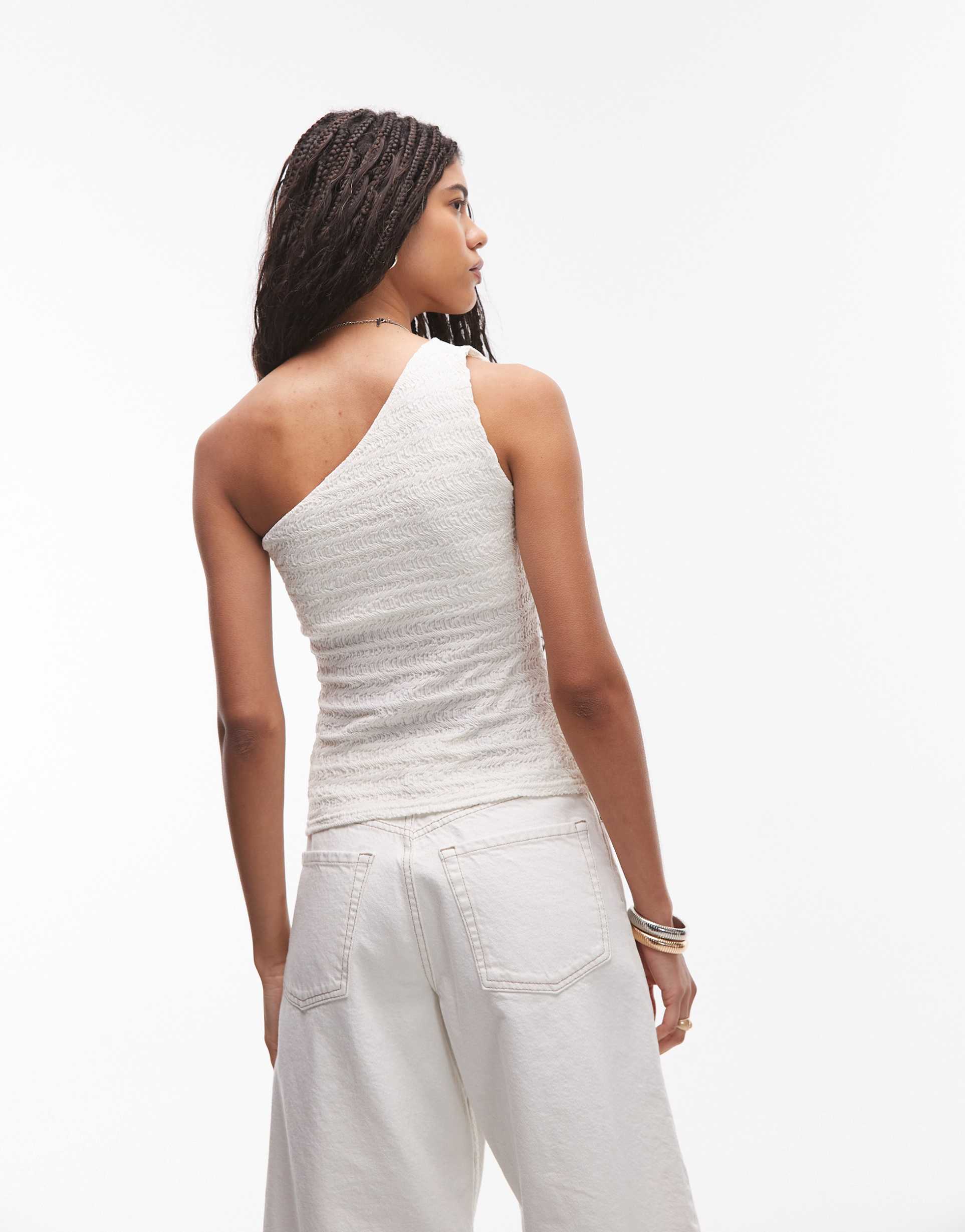 topshop crinkle one shoulder top in off white