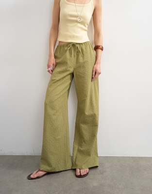 Topshop Crinkle Plaid Drawstring Pants In Green