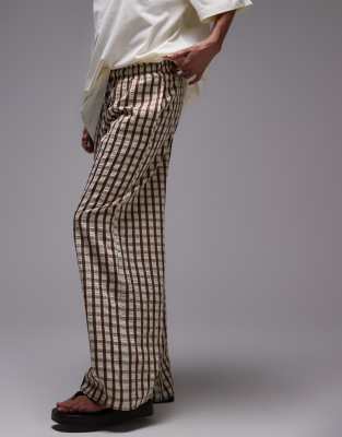 Topshop crinkle plaid pull on pants in neutral - part of a set
