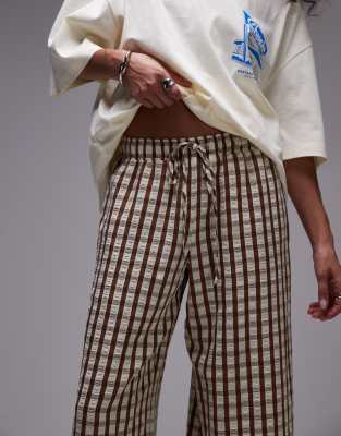 Topshop crinkle plaid pull on pants in neutral - part of a set