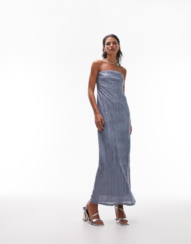 Topshop - crinkle plisse bandeau maxi dress in blue