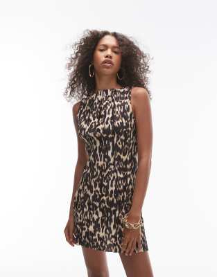 Topshop crinkle plisse mini dress in abstract leopard print in multi Smart Closet