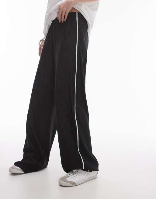 Topshop crinkle plisse side stripe pants in mono