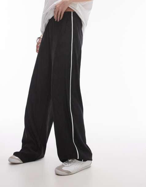 Topshop crinkle plisse side stripe trouser in mono