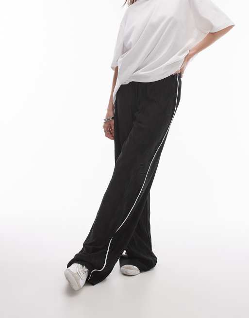 Topshop crinkle plisse side stripe trouser in mono ASOS