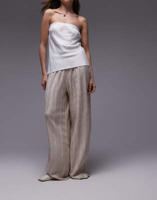 crinkle plisse wide leg pants in stone-Neutral