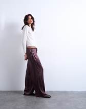 Topshop crinkle satin trouser in burgundy