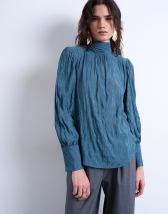 Topshop crinkle scarf blouse in blue