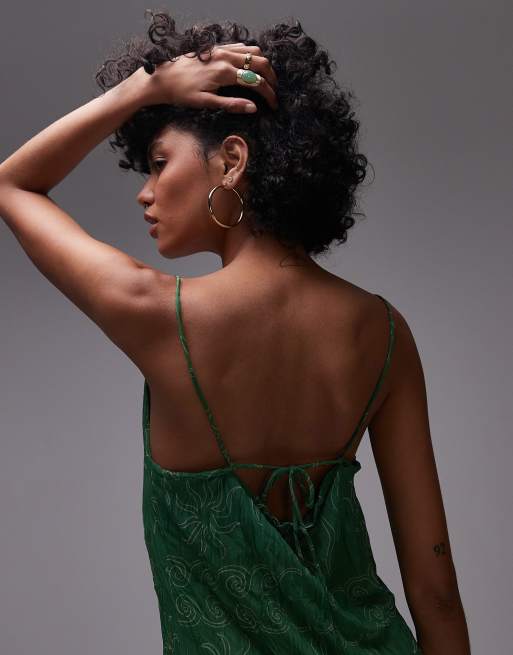 Topshop crinkle shell print mini dress in green