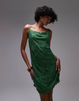 Topshop Crinkle Shell Print Mini Dress In Green