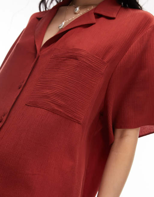 Topshop crinkle shirt in spice (Part of a set), 3 of 4