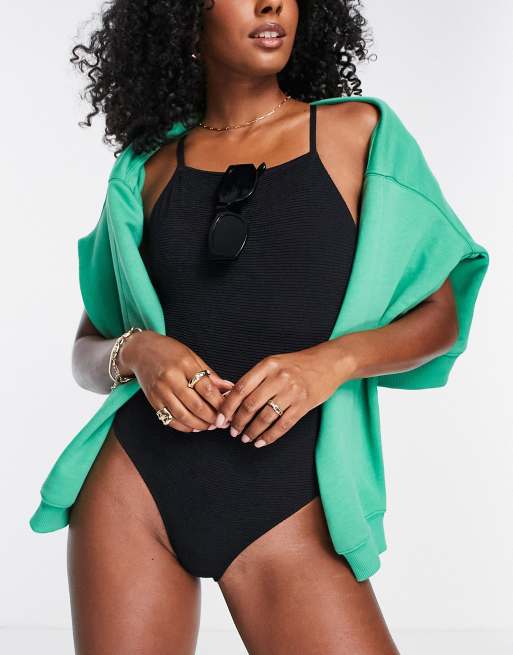 ASOS DESIGN scoop neck swimsuit in black