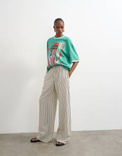 Crinkle stripe drawcord trouser in mono
