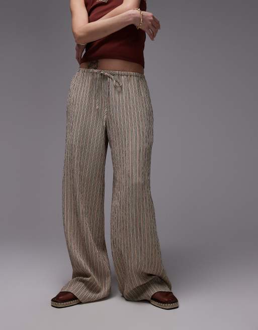 トップス Ashop Topshop crinkle stripe tie waist low rise wide leg pants in