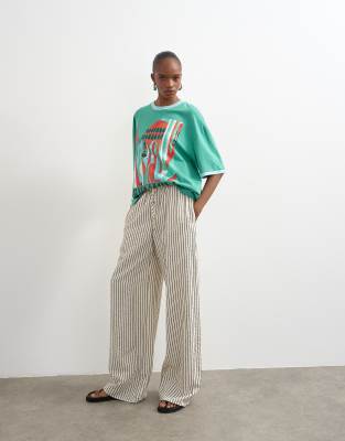 Topshop Crinkle Striped Drawstring Pants In Multi